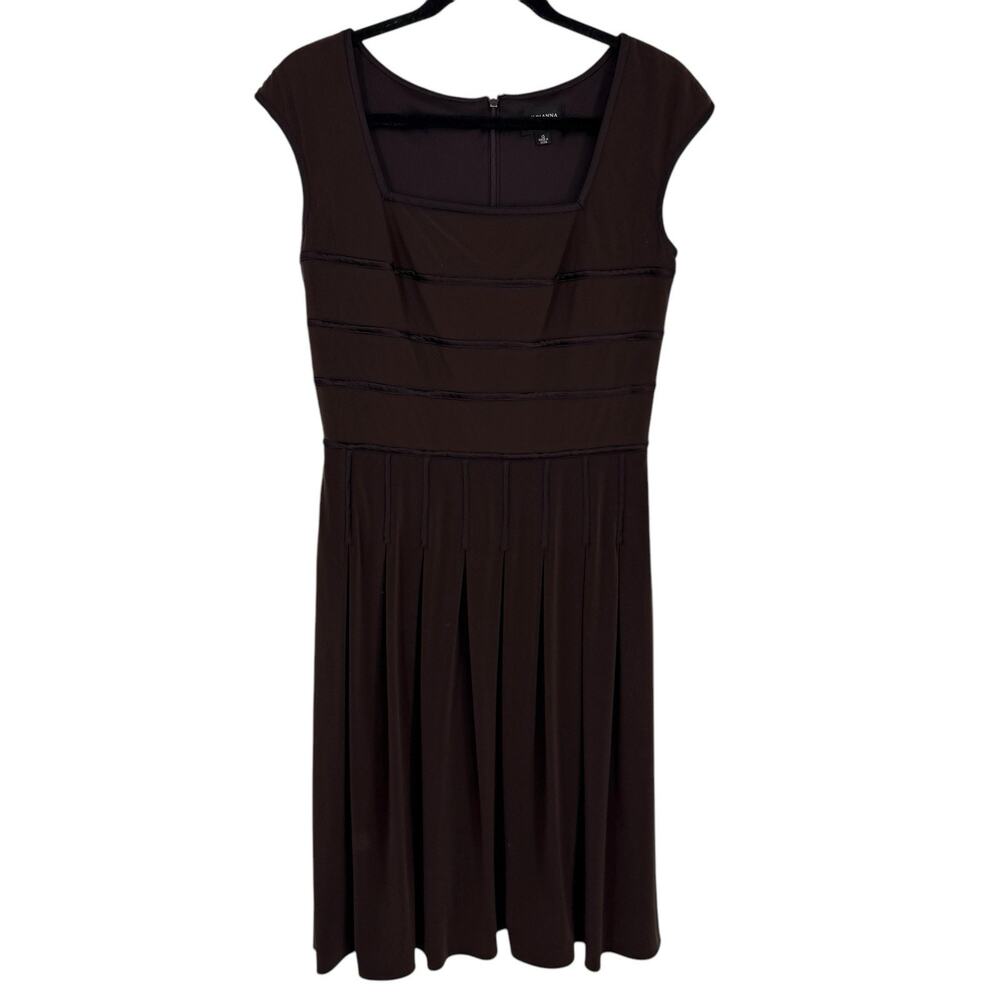 Adrianna Papell Fit Flare Dress size 10 Brown Sleeveless Slinky Knit Square Neck